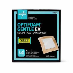 lot 2460 image: Medline Optifoam Gentle EX Bordered Foam Adhesive Dressing, 6 x 6 Square (10 Count) - Retail $66