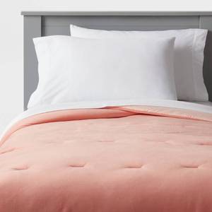 lot 2480 image: Twin Velvet Kids Quilt Pink - Pillowfort OEKO-TEX Certified, Polyester, Twin Bedding, Solid Pattern, Machine Washable - Retail $50