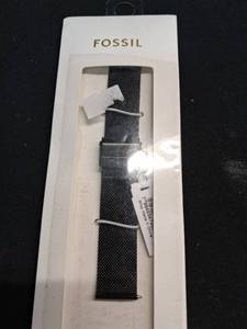 lot 2498 image: Fossil Womens 18Mm Stainless Steel Mesh Bracelet - Black - Retail $50