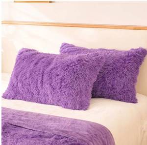 lot 2410 image: HAIHUA Faux Fur Fluffy Plush Pillow Case , 20x26 Purple - Retail $15