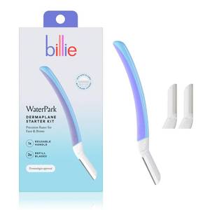 lot 2672 image: Billie - Dermaplane Starter Kit - Reusable Handle  3 Refill Blades - Remove Facial Hair  Perfectly Shape Brows - Dermatologist-Approved - WaterPark - Retail $17
