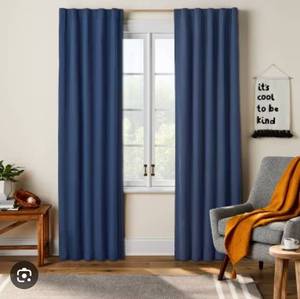 lot 2679 image: 1 panel Pillowfort 42W x 84L Irregular Mini Striped Kids Blackout Window Curtain - Retail $30