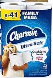 lot 2757 image: Charmin Ultra Soft Cushiony Touch Toilet Paper Family Mega 8 Count - Retail $18