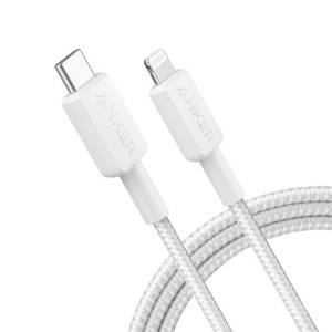 lot 2763 image: Anker 6 Braided Lightning to USB-C Fast Charging Cable - White Quick Charge, Apple Connector, 6ft Length - Retail $20