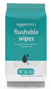 lot 2778 image: 2 pack Amazon Basics Flushable Wipes 42 Count Fragrance Free