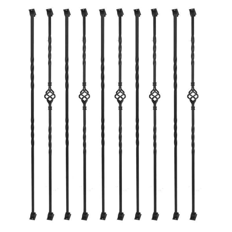 lot 5183 image: Sidasu 10 Pack Iron Balusters for Staircase Stair Spindles Hollow Single Basket with Double Twist 12 Square Metal Stair Balusters with 20 Baluster Swivel Shoes - Retail $65
