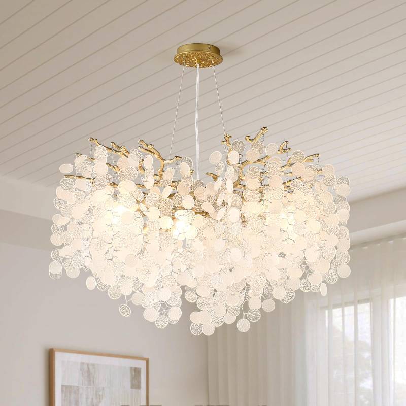 lot 5134 image: VBKK 24-Inch Capiz Shell Chandelier, 8-Light Gold Coastal Chandelier, Modern Crystal Tree Branch Chandeliers, Boho Light Fixture for Bedroom, Living Room, Foyer, Entryway, Stairwell - Retail $220