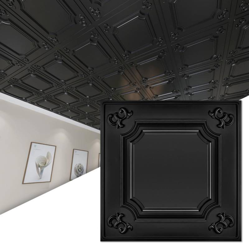 lot 5138 image: Art3d Drop Ceiling Tiles 24x24 in Black (12-Pack, 48 Sq.ft), Wainscoting Panels Glue Up 2x2 - Retail $48