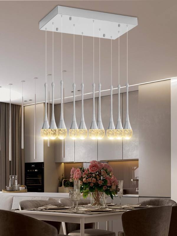 lot 5131 image: ykolupty Rectangular Chandeliers for Living Room Silver Dining Room Lights Fixture Raindrop Pendant Lights Kitchen Island Crystal Chandelier for Staircase Hallway Foyer Entryway - Retail $420