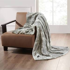 lot 5125 image: Brookstone Heated Oversized Marble Faux Fur Throw Gray - Retail $50