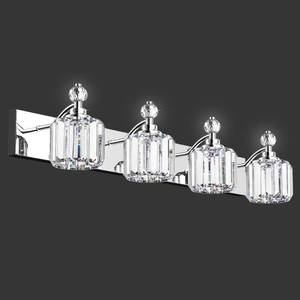 lot 5130 image: Danshinro 4-Light Bathroom Vanity Light - Crystal Bathroom Lighting Fixtures Over Mirror with 60w(Max) E12 Base, 56pcs Crystal Sheet, Chrome Vanity Lights for Bath Room - Retail $389