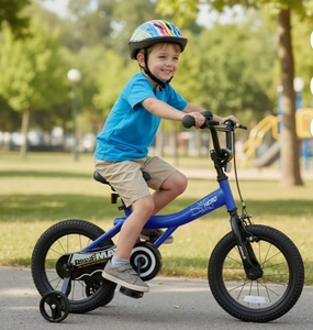 lot 5193 image: Costway Kids Bike, 14 Inch Bicycle for Children with Removable Training Wheels, Dual Brakes Blue - Retail $95
