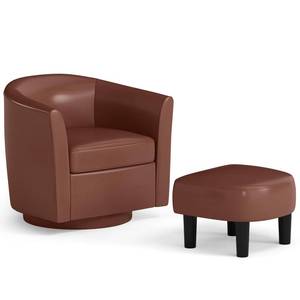 lot 5194 image: Giantex Swivel Small Accent Chair with Ottoman, Modern Faux Leather Barrel Club Chair wFootrest, Removable Seat Cushion, Swivel Single Sofa Arm Chair for Living Room, Bedroom, Office (Brown) - Retail $150