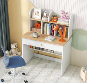 lot 5198 image: Costway Kids Wooden Study Desk Children Writing Table with Hutch and Drawer White - Retail $130