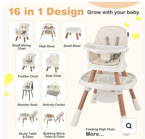 lot 5199 image: 16-in-1 Baby High Chair, Convertible Highchair for Babies and Toddlers with Activity Center - Retail $155