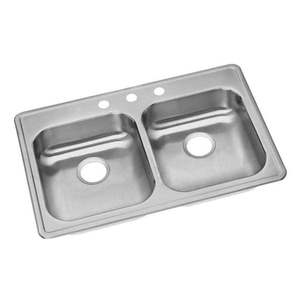 lot 17372 image: Dayton Top Mount Stainless Steel 33x21.25x5.375 3-Hole Double Bowl Kitchen Sink