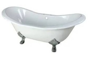lot 17441 image: Aqua Eden 72 Inch Cast Iron Double Slipper Clawfoot Bath Tub, Retail $2,791.99