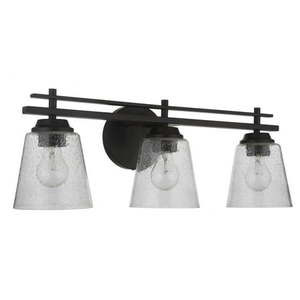 lot 67876 image: 19624FB3 Craftmade Lighting Drake 3 Light TransitionalModern & Contemporary Bath Vanity Approved for Damp Locations-Flat Black Finish