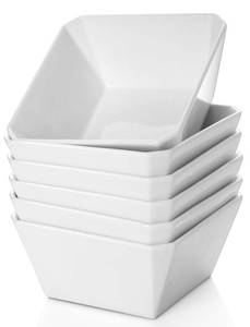 lot 1832 image: Samsle Porcelain Cereal Bowls, 16 oz Square Serving Bowls Set, 5 Inch White Ceramic Bowls for Salad, Soup, Snack, Dessert and Marmalade, Dishwasher & Microwave Safe, Set of 6 - Retail $26