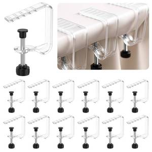 lot 1833 image: 12 Pieces Adjustable Tablecloth Clips Clear, Suitable for Tables 0.4 to 1.96 Inch Thick. Strong and Stable Grip to Prevent Tablecloth Slippage. Damage-Free Table Cloth Holder Clips, Easy to Install. - Retail $20