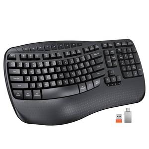 lot 1847 image: MEETION Wireless Ergonomic Keyboard, Wave Keys Firm Wrist Rest for Natural Typing, 2.4G USB-A Cordless Receiver and USB-C Adapter, Ergo Computer Keyboard Compatible with WindowsMacPCLaptop, Black - Retail $30