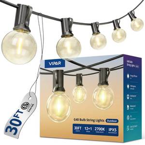 lot 1850 image: VIPAR Outdoor String Lights,30FT 13 G40 Patio Lights Waterproof for Balcony - Retail $16