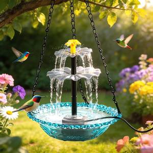 lot 1856 image: DDcafor Solar Water Fountain Pumps Hanging Bird Bath Fountain Solar Powered Cascading Bird Bath Water Fountain 3 Tier Bird Bath Solar Pump for Fountain - Retail $26