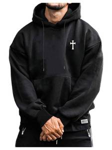 lot 1862 image: SOLY HUX Hoodies for Men Graphic Print Drawstring Drop Shoulder Long Sleeve Sweatshirt Pullover Tops Black Cross X-Small USED - Retail $20