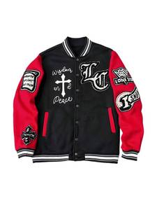 lot 1863 image: SOLY HUX Mens Letter Graphic Color Block Varsity Jacket Long Sleeve Y2k Streetwear Baseball Jacket Black and Red Graphic Medium USED - Retail $42