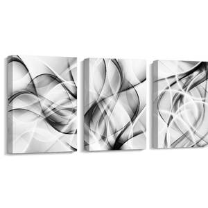 lot 1866 image: Creoate Black and White Grey Wall Art for Bedroom, 3 Panels Abstract Lines Art Canvas Print Artwork Set Modern Home Decoration for Bathroom Living Room, 12x16 Inches - Retail $35
