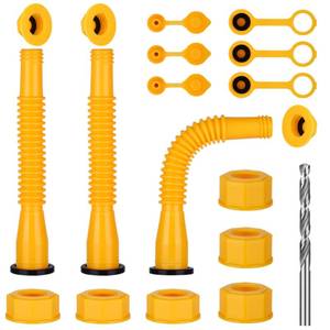 lot 1889 image: Gas Can Spout Replacement,Fuel Can Spout,Gas Tank Nozzle,Gas Tank Spout,(3Kit-Yellow) with 3 Coarse Thread Caps & 3 Fine Thread Caps,Flexible Pour Nozzle Suitable,Built in Sealing Ring Prevent Leakage - Retail $9