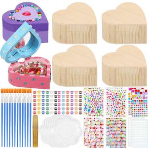 lot 1906 image: Kigley 6 Sets Paint Your Own Heart Box Kit DIY Wooden Jewelry Box Unfinished Heart Shaped Boxes Valentines Day Painting Arts Gift Crafts for Kids Girls Toddler Ages 3-12 Year Old - Retail $35