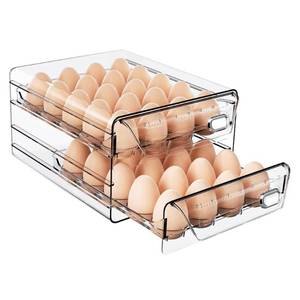 lot 1911 image: HIYOHIYO Clear 40 Grid Egg Holder for Fridge, with Drawers, 2-Tier - Retail $25