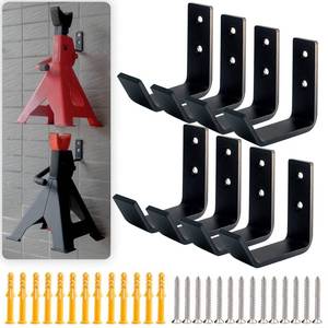 lot 1914 image: Aucuqu 8 Packs Jack Stands Wall Mount Organizer, Heavy Duty Stainless Steel Holder Hook Fits 2 & 3 & 4 & 6 Ton Jack Stands - Retail $15