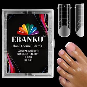 lot 13687 image: EBANKU Poly Gel Toenail Kit, Toe Dual Nail Forms Reusable Poly Gel Nail Kit for Toe Nail Extension Gel Press on Toe Nail Tips Poly Gel Toenail Forms for Women Pedicure Tools, 120PCS, 12 Sizes - Retail $5