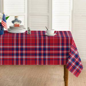 lot 13695 image: Horaldaily 4th of July Tablecloth 60x84 Inch Rectangular, Buffalo Plaid Red Blue Independence Day Washable Seasonal Table Cover for Party Picnic Dinner Decor - Retail $16