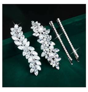 lot 13697 image: WHAVEL Hair Clips, 4Pcs Rhinestone Hair Pins for Women, Silver Bridal Barrettes, Wedding Hair Accessories for Bride Bridesmaid - Retail $10