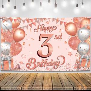 lot 13703 image: KatchOn, Rose Gold Happy 3rd Birthday Banner - Xtralarge, 72x44 Inch  Rose Gold 3rd Birthday Decorations for Girls  Rose Gold 3rd Birthday Backdrop for Girls  3 Year Old Birthday Decorations Girl - Retail $13