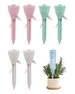 lot 13719 image: MYMULIKE 6 Pack Self Watering Planter Drip, Automatic Drip Irrigation Stakes with Adjustable Valve, Adjustable Water Flow System, Self Watering Planter Insert Devices for Indoor and Outdoor Plants - Retail $7