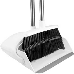 lot 13722 image: Broom with Dustpan Combo Set for Home, 52-in Long Adjustable Handle Angle Broom and Dustpan Set with Dustpan Comb Teeth for Sweeping Pet Hair Food Dirt Kitchen (White-Grey) - Retail $20
