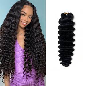 lot 13759 image: Deep Wave Crochet Human Hair Knotless Pre-Separated Crochet Hair Deep Loose Wave Machine Made Reusable Feather Line Hair Extensions Natural Color 16 Inch 240g - Retail $185