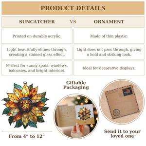 lot 13795 image: Golden Flower Acrylic Suncatcher, Flower Suncatchers for Window Hangings, Stained Glass Effect Garden Decor, Gift for Mothers Day, Mom, Grandma, Wife, Women - Retail $15