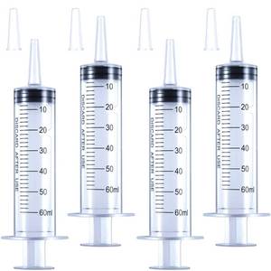 lot 13805 image: 4 Pack 60mL Large Syringe for Liquid with Tip Cap, Plastic Liquid Syringes Individually Sterile Sealed - Retail $6