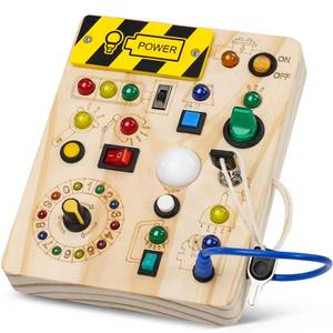 lot 13834 image: Montessori Busy Board with Traffic Lights - Sensory Toys for 1 2 3 4 Year Olds, Wooden Travel Toy for Toddlers, Educational Learning Activity Gift for Boys & Girls - Retail $16