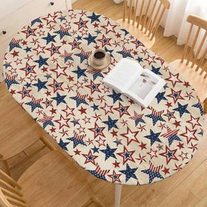 lot 13841 image: Horaldaily 4th of July Fitted Tablecloth Fit for 64 x 44 Inch Oval, Wooden Vintage Rustic Patriotic Washable Table Cover Elastic Edged for Dinning, Picnic, Camping, Banquet
