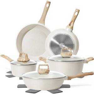 SODAY 12 Pcs Pots and Pans Set Non Stick, Cookware Sets White Granite Induction Cookware, Non-toxic Healthy Nonstick Kitchen Cooking Set with Frying Pan Set, Saucepans (PFAS/PFOA/PFOS Free) - Retail: $55