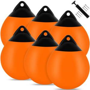 lot 60674 image: Boat Mooring Buoy 12inch 6Pack,Round Boat Fenders Ball Boat Buoy Ball,Inflatable Boat Fenders Dock Bumper Ball Anchor Buoy Suitable for Yachts Marinas Sailboats Ski Boats(Orange) - Retail $130