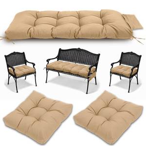 lot 60675 image: 3 Pcs Wicker Chair Cushions Patio Loveseat Chaise Cushion Set - 1200D 47x194 Inch Waterproof Wicker Bench Cushions with 2 19x19x4 Inch Chair Cushions for Garden Porch Wicker Patio Furniture(Khaki) - Retail $43