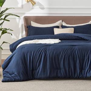 lot 60681 image: Bedsure King Size Comforter Set - Navy Soft Bedding for All Seasons, Cationic Dyed Bed Set, 3 Pieces, 1 King Size Comforter (104x90) and 2 Pillow Shams (20x362) - Retail $58