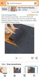 lot 5069 image: Peel and Stick Carpet Roll 15.7x118 Self Adhesive Silent Floor Tiles Gray - Retail $0
